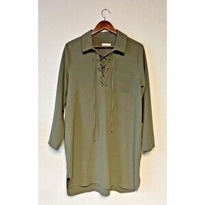 Mud Pie Olive Green Shirt Dress With Collar and Pocket Womens Size Med